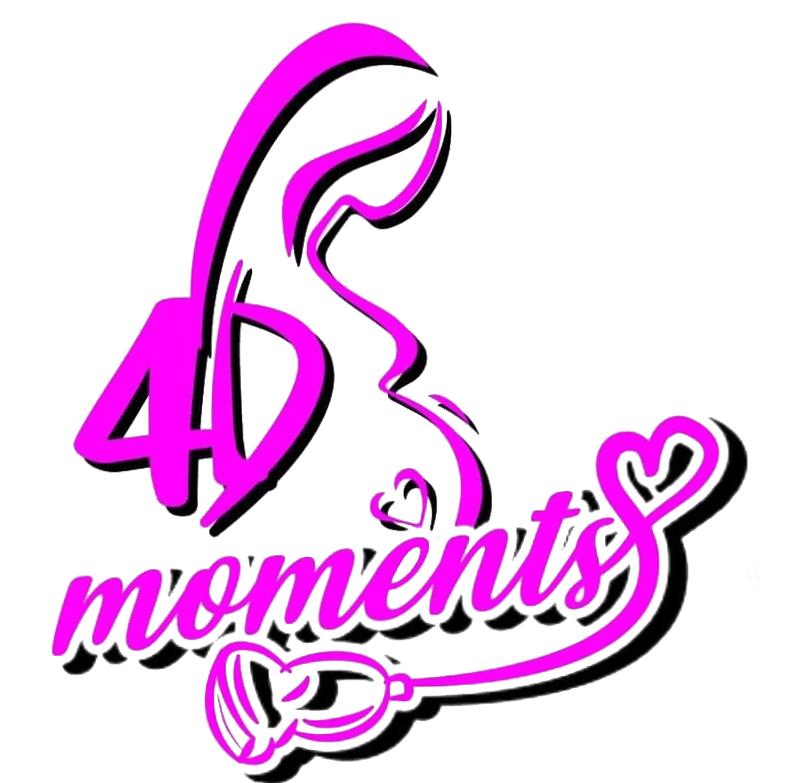 A pink and purple logo for 4 5 moments